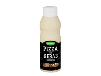 Bilde av en dressingflaske med pizza og kebabdressing