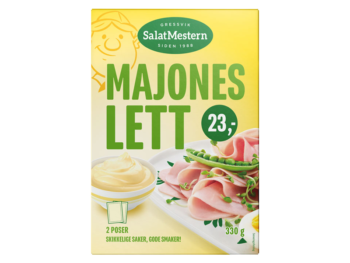 Bilde av en forpakning som inneholder to poser med lett majones